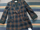 深呼吸DEEP BREATH女裝雙排扣收腰復古格紋西裝西服外套女A400670 綠橙格 M (3碼) 曬單實(shí)拍圖