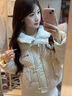 魯雅爾韓系設計感波點(diǎn)毛領(lǐng)棉服女秋冬季甜美風(fēng)加絨加厚棉襖外套短款棉衣 白色 L 曬單實(shí)拍圖