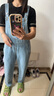 丹仔 牛仔背帶褲女泫雅風(fēng)2020年新款直筒韓版寬松可愛(ài)復古港味減齡日系 淺藍色 M 曬單實(shí)拍圖
