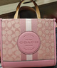蔻馳（COACH）奧萊女士經(jīng)典條紋貼飾DEMPSEY 22號手提托特包 IM/正粉色/拿鐵色 曬單實(shí)拍圖