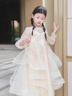 G.DUCKKIDS高定小主持人禮服女童輕奢花童婚禮森系生日公主裙高級鋼琴表演服 香檳色 130 身高120-125cm年齡7-8歲 曬單實(shí)拍圖