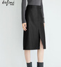 伊芙麗（eifini）蔣欣代言經(jīng)典簡(jiǎn)約開(kāi)叉中長(cháng)款H型黑色皮裙2025秋季新款裙子 黑色 L 曬單實(shí)拍圖