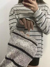 索菲堡早秋通勤穿搭女慵懶風(fēng)chill撞色條紋長袖T恤休閑磨毛加厚打底上衣 淺灰色 L 曬單實(shí)拍圖