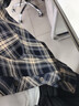 三彩2025秋季新款格紋襯衫寬松中長款襯衣開衫翻領休閑復古M 藏青色格紋 L 165/88A 曬單實拍圖