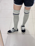 夢(mèng)娜襪子女秋冬季時(shí)尚條紋小腿襪保暖長(cháng)筒襪學(xué)院風(fēng)jk襪大腿襪 彩條過(guò)膝襪-淺麻灰2 曬單實(shí)拍圖