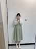 革曼孕婦裝春秋背帶孕婦連衣裙2025新款小個(gè)子秋季裙子純棉套裝兩件套 綠色兩件套(春秋款) L(建議110-130斤) 曬單實(shí)拍圖