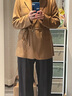 OVV秋冬熱賣女裝平駁領針織羊毛隨附腰帶休閑西服外套 焦糖棕 XL 曬單實拍圖