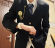 花花公子（PLAYBOY）校園風(fēng)男裝男生dk西裝制服外套jk校供感紅色西服學(xué)生痞帥班服套裝 黑色DK西服+白襯衫藍領(lǐng)帶+黑西褲 2XL 曬單實(shí)拍圖