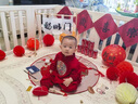G.DUCKKIDS小黃鴨一周歲禮服男寶寶抓周衣服女?huà)雰喊偬鞚M(mǎn)月唐裝中國風(fēng)套裝 紅色三件套 73 尺碼建議3-6個(gè)月12-16斤 曬單實(shí)拍圖