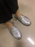 森達德訓鞋女平底軟底牛皮一腳蹬百搭休閑鞋板鞋4WGF3CA4 銀色 39 曬單實(shí)拍圖