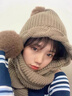 女生戴的帽子冬天少女孩子毛球毛線(xiàn)女秋冬季可愛(ài)百搭加厚保暖圍巾一體帽針織帽韓版 卡其色 均碼(帽圍54-60CM) 曬單實(shí)拍圖