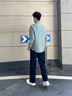 哈吉斯（HAZZYS）男裝 秋款青年布通勤襯衣純色簡(jiǎn)約長(cháng)袖襯衫男ASCZK1BCK02 深綠色DG L （175/96A 48） 曬單實(shí)拍圖