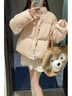韓璐嬌（hanlujiao）甜美可愛(ài)蝴蝶結刺繡粉色羽絨棉服女2025冬季新款小個(gè)子短款面包服 粉色 M 曬單實(shí)拍圖