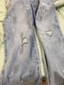 Homlean扎染潑墨牛仔褲男美式高街潮牌水洗做舊寬松直筒闊腿HC66淺藍M 曬單實(shí)拍圖