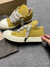 RICK OWENS DRKSHDW 歐文斯 RO Jumbo Laces 胖丁男女皮革圓頭低幫板鞋RU02C7893 “皮革酸黃瓜綠奶白胖丁寬” 36 曬單實(shí)拍圖