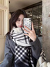 CinvaiKrose圍巾女披肩外搭格紋仿羊絨圍脖高級感生日禮物 黑白色 曬單實(shí)拍圖
