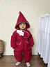 班喜迪嬰兒羽絨服連體衣冬季女寶寶連帽衣服白鴨絨哈衣爬服冬裝外出抱服 紅色 80 充絨量：74g 曬單實(shí)拍圖