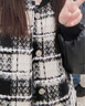 妖精的口袋黑白格紋pu拼接棒球服外套女2024秋冬新款梭織提花毛呢 黑白格子色 S 曬單實(shí)拍圖