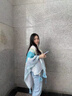恒源祥2024新款民族風(fēng)斗篷披肩外搭女空調大理新疆旅游針織流蘇兩用披風(fēng) 藍色 曬單實(shí)拍圖
