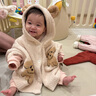 OAK FAMILY新品寶寶披風(fēng)半邊絨斗篷外出防風(fēng)外套兒童可愛(ài)百搭秋冬擋風(fēng)上衣 淺杏小狗 100 cm 曬單實(shí)拍圖