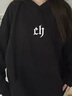 CHINISMCH字母印花連帽衛衣男潮牌美式寬松上衣重磅情侶帽衫 黑色 M 曬單實(shí)拍圖
