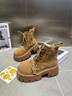 百麗踏2025秋冬新款復古風(fēng)機車(chē)短靴牛仔靴女厚底馬丁靴時(shí)尚扣帶大黃靴子 黃棕色 38 (240mm) 【標準尺碼】 曬單實(shí)拍圖