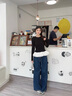 妙奕嘉長(cháng)袖t恤女黑色寬松打底衫可外穿2025新款秋季上衣內搭遮肚子顯瘦 韓系芭蕾風(fēng)荷葉邊長(cháng)袖T恤 均碼 【建議118斤內】 曬單實(shí)拍圖