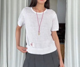 MO&Co.新中式針織衫夏《好柿成雙》刺繡輕薄短袖MBE2SWT016 本白色 S /160 曬單實(shí)拍圖