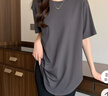 中長(cháng)款弧形下擺短袖T恤女士夏季新款圓領(lǐng)顯瘦寬松打底衫純棉上衣 518-深灰色 M 曬單實(shí)拍圖