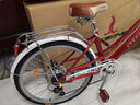 鳳凰（Phoenix）自行車(chē)成人女式輕便大人普通通勤青少年男學(xué)生城市復古代步單車(chē) 不銹鋼車(chē)筐版-禧瑪諾7速-合金紅 24寸【適合身高150-165CM】 曬單實(shí)拍圖
