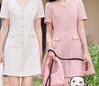 香影法式小香風連衣裙女2025夏季新款名媛風木耳邊v領泡泡袖裙子 米色 S 曬單實拍圖