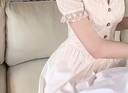 西遇掐腰a字連衣裙女2025年夏季新款蕾絲翻領(lǐng)法式白色短袖長(cháng)裙 白色 L (165) 曬單實(shí)拍圖