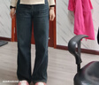 Halo Queen加絨牛仔褲女秋冬保暖時(shí)尚貓爪拖地直筒褲牛仔長(cháng)褲H144N3006 曬單實(shí)拍圖