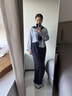 尚都比拉秋季通勤風(fēng)女士套裝撞色披肩翻領(lǐng)含棉條紋襯衫配拼條紋料直筒長(cháng)褲 曬單實(shí)拍圖