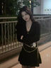 CEENIU連衣裙女裝春秋季2025年新款早秋御姐穿搭套裝法式純欲針織短裙子 黑色+腰鏈 M 曬單實拍圖