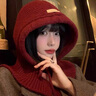 viney巴拉克拉法帽子女2025新款紅色保暖圍巾一體連帽圍脖針織毛線(xiàn)帽 紅色 曬單實(shí)拍圖