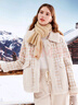 百圖betu女裝秋冬新款短外套新中式拼接毛領(lǐng)格紋大衣外套2310T63 杏色 S 曬單實(shí)拍圖