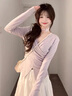 艾珠兒（Aizhuer）法式紫色長(cháng)袖連衣裙子女秋季2025新款小個(gè)子溫柔穿搭氣質(zhì)套裝長(cháng)裙 紫色上衣+白色半裙【套裝】 M 45/55kg 曬單實(shí)拍圖