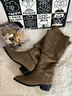 5+粗跟長(cháng)筒靴女2025秋冬新款尖頭西部牛仔靴堆堆靴長(cháng)靴美拉德騎士靴 杏色 37 曬單實(shí)拍圖