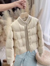 FSHE小香風(fēng)棉服女針織拼接短款加厚保暖2025新款時(shí)尚百搭棉襖女 米白色 S 建議95-115斤 曬單實(shí)拍圖