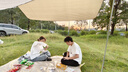 貝傅特野餐墊防潮加厚墊公園帳篷露營(yíng)墊戶(hù)外坐墊黃格2米*2米可坐8人 曬單實(shí)拍圖