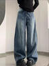 麓格立牛仔褲女高街寬松闊腿秋季新款美式設計感潮流顯瘦高腰垂感彎刀褲 做舊闊腿牛仔褲 L 曬單實(shí)拍圖