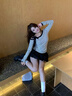 衣品元長(cháng)袖t恤女2025秋季新款甜辣條紋綁帶斜肩寬松設計感小眾韓系上衣 杏色 M （90-100斤） 曬單實(shí)拍圖
