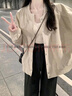 FSHE外套女春秋款2025年新款百搭小個(gè)子燈芯絨拼接美式復(fù)古棒球服夾克 杏色 [燈芯絨拼色雙層有里布] XL 120-135斤 曬單實(shí)拍圖