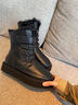 AU&MU澳洲雪地靴女冬季新款皮毛一體中筒雪地棉男士防滑保暖魔術(shù)貼靴子 黑色亮皮 【男女同款 羊毛防寒】3136 35 曬單實(shí)拍圖