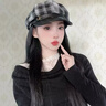 桑咻新款小香風(fēng)格子紋鴨舌八角帽英倫風(fēng)貝雷畫(huà)家帽秋冬文藝報童女帽子 黑色 均碼 曬單實(shí)拍圖