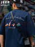 JEEP SPIRIT吉普日系短袖T恤男士夏季趣味沖浪印花上衣體恤打底衫 藏青  2XL  曬單實(shí)拍圖