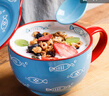 ezicok 陶瓷湯杯早餐杯大容量麥片杯牛奶杯水杯家用創(chuàng  )意手繪湯杯酸奶杯 游魚(yú)湯杯·帶蓋+陶瓷勺子 曬單實(shí)拍圖