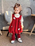 班喜迪女童連衣裙秋冬裝洋氣女寶寶周歲禮服兒童公主裙套裝冬季加絨裙子 紅色 90 曬單實(shí)拍圖