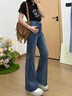 SIINSIIN微喇牛仔褲女2025新款秋褲子修身顯瘦復古深藍色喇叭長(cháng)褲 水洗藍 L 【建議體重116-125斤】 曬單實(shí)拍圖